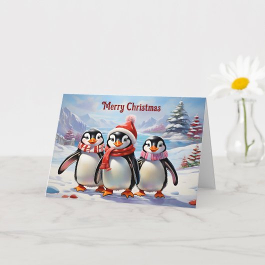 Whimsical Holiday Pinguin Trio Kaart (Kleine Plant)