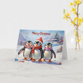 Whimsical Holiday Pinguin Trio Kaart (Gele Bloem)