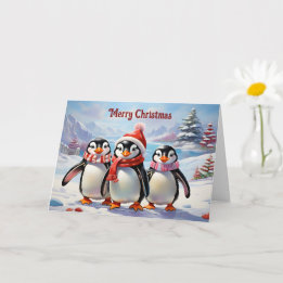 Whimsical Holiday Pinguin Trio Kaart