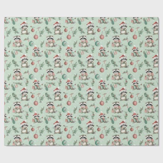 Whimsical Holiday Raccoon Wrapping Paper Cadeaupapier (Vlak)