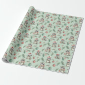 Whimsical Holiday Raccoon Wrapping Paper Cadeaupapier (Uitgerold)