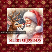 Whimsical Holiday Santa and Red Nose Rudolph Bag Groot Cadeauzakje