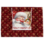 Whimsical Holiday Santa and Red Nose Rudolph Bag Groot Cadeauzakje (Achterkant)