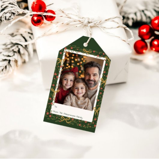 Whimsical Holiday Wreath & Bows Photo Card Cadeaulabel