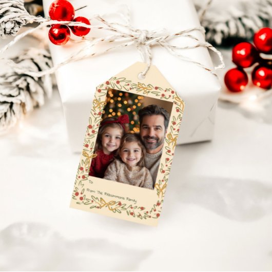 Whimsical Holiday Wreath & Bows Photo Card Cadeaulabel