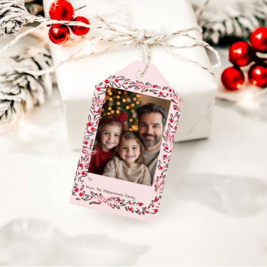 Whimsical Holiday Wreath & Bows Photo Card Cadeaulabel