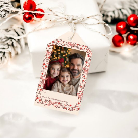 Whimsical Holiday Wreath & Bows Photo Card Cadeaulabel