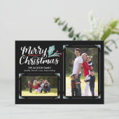 Whimsical Holly 2-fotokerstmis Feestdagenkaart (Staand voorkant)