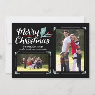 Whimsical Holly 2-fotokerstmis Feestdagenkaart