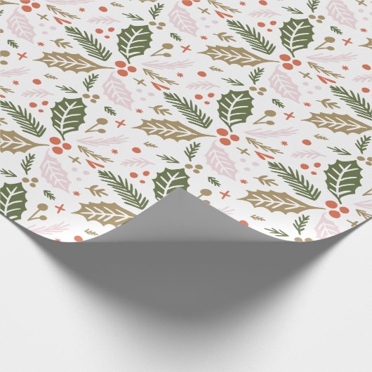 Whimsical Holly Berry Colorful Kerstfeestdag Cadeaupapier (Hoek)