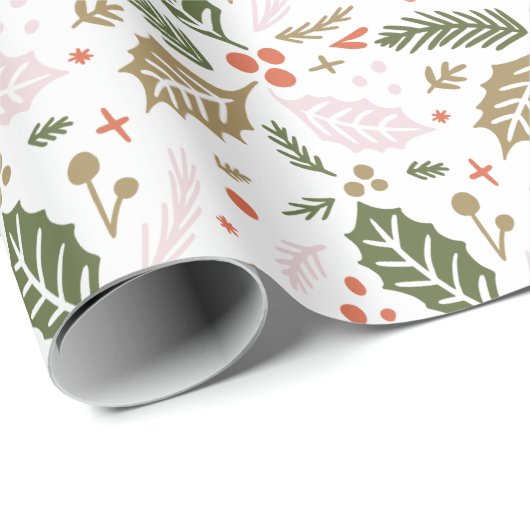 Whimsical Holly Berry Colorful Kerstfeestdag Cadeaupapier (Rol Hoek)