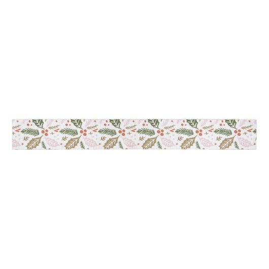 Whimsical Holly Berry Colorful Kerstfeestdag Grosgrain Lint (Voorkant)
