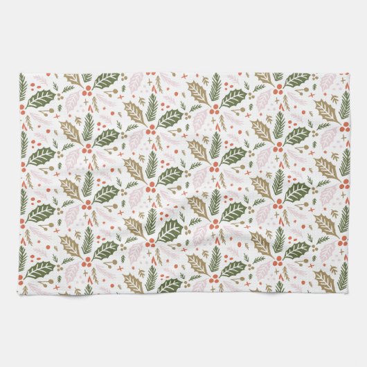 Whimsical Holly Berry Colorful Kerstfeestdag Theedoek (Horizontaal)
