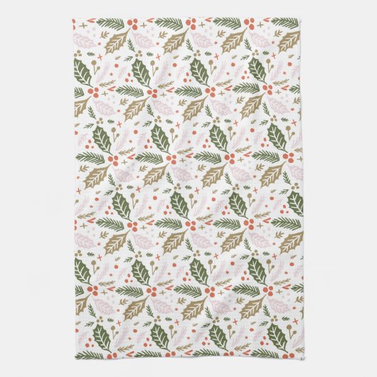 Whimsical Holly Berry Colorful Kerstfeestdag Theedoek (Verticaal)