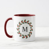 Whimsical Holly Berry kerstmonografie Mok (Links)