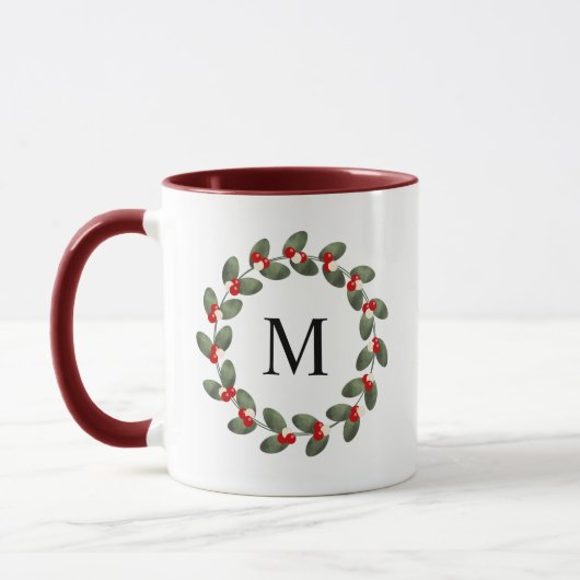 Whimsical Holly Berry kerstmonografie Mok (Links)