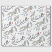 Whimsical Holly Berry Leaves Kerstmis Cadeaupapier (Vlak)
