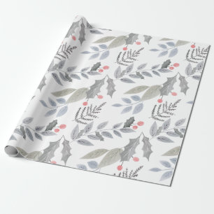 Whimsical  Holly Berry Leaves Kerstmis Cadeaupapier