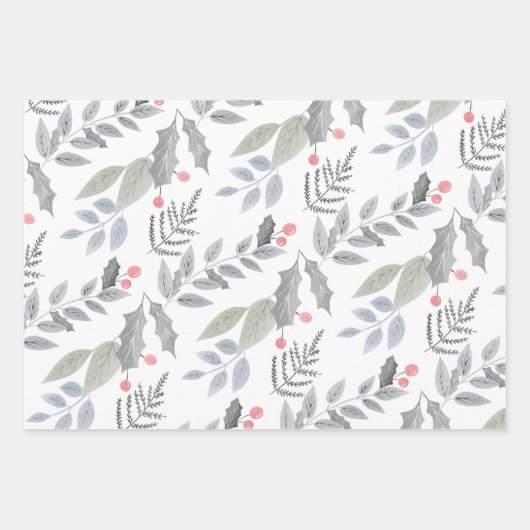 Whimsical  Holly Berry Leaves Kerstmis Inpakpapier Vel (Voorkant 2)