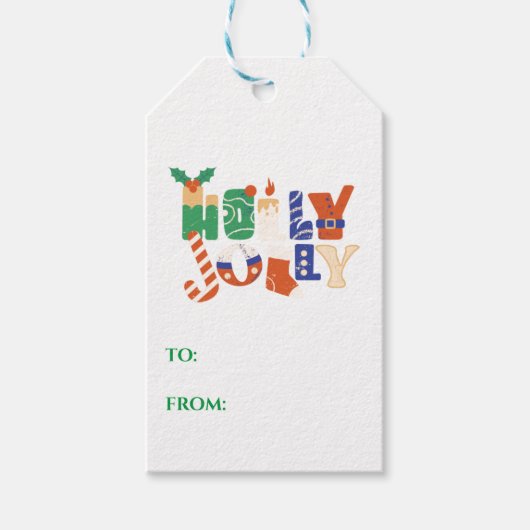 Whimsical Holly Jolly Holiday Gift Labels Cadeaulabel (Voorkant)