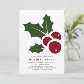 Whimsical Holly Modern Holiday Party Invitation Kaart (Staand voorkant)
