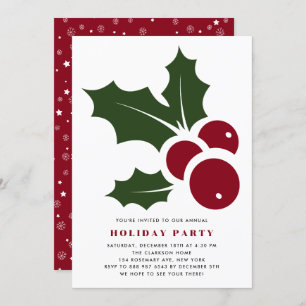 Whimsical Holly Modern Holiday Party Invitation Kaart