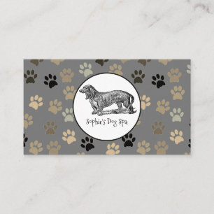 Whimsical Hond en Poot Print Patroon Groomer Visitekaartje