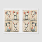 Whimsical Hond, Kat, Muis & Bunny DS1B Decoupage Tissuepapier (Voorkant)