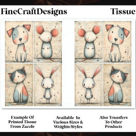 Whimsical Hond, Kat, Muis & Bunny DS1B Decoupage Tissuepapier