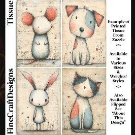 Whimsical Hond, Kat, Muis & Bunny DS1R Decoupage Tissuepapier