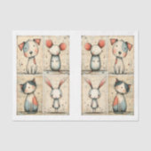 Whimsical Hond, Kat, Muis & Konijn DS1B Découpage Tissuepapier (Voorkant)