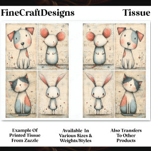 Whimsical Hond, Kat, Muis & Konijn DS1B Découpage Tissuepapier