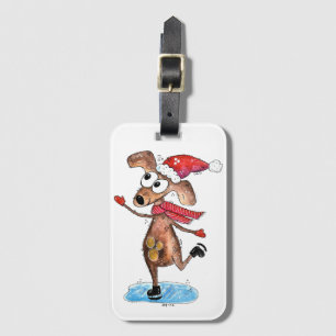 Whimsical-hond op Ice-Schaatsen Bagagelabel
