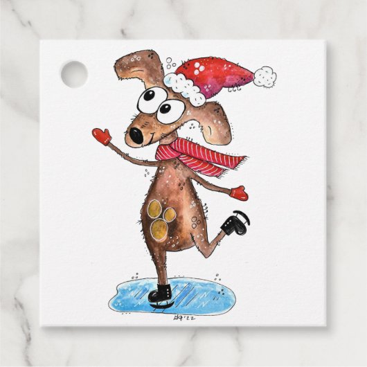 Whimsical-hond op Ice-Schaatsen Bedankjes Labels (Voorkant)
