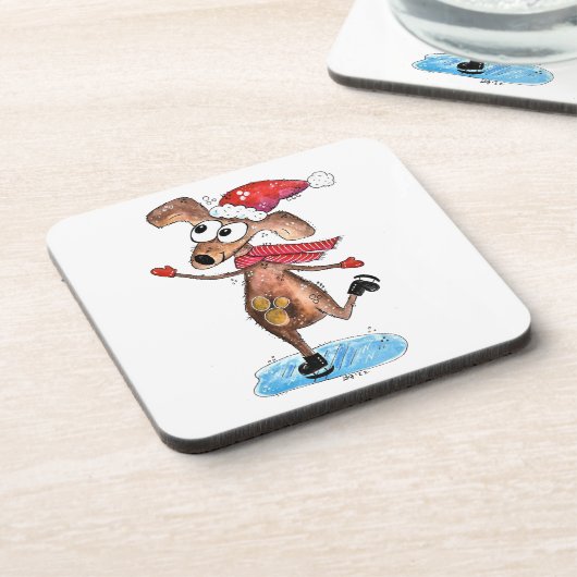 Whimsical-hond op Ice-Schaatsen Bier Onderzetter (Linkerzijde)