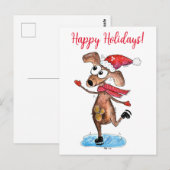 Whimsical-hond op Ice-Schaatsen Briefkaart (Voorkant / Achterkant)