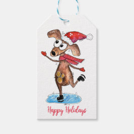 Whimsical-hond op Ice-Schaatsen Cadeaulabel