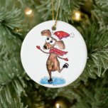 Whimsical-hond op Ice-Schaatsen Keramisch Ornament<br><div class="desc">Dit is een origineel gemengd mediaschilderij van een witte kersthond op schaatsen ijs.</div>