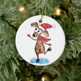 Whimsical-hond op Ice-Schaatsen Keramisch Ornament