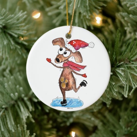 Whimsical-hond op Ice-Schaatsen Keramisch Ornament (Boom)