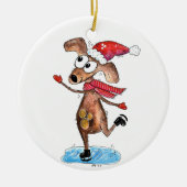 Whimsical-hond op Ice-Schaatsen Keramisch Ornament (Voorkant)