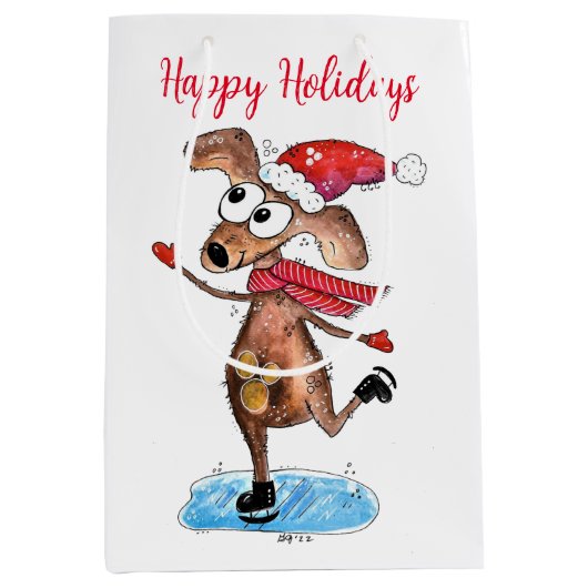 Whimsical-hond op Ice-Schaatsen Medium Cadeauzakje (Voorkant)