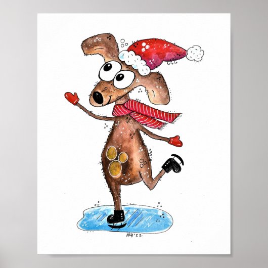 Whimsical-hond op Ice-Schaatsen Poster (Voorkant)