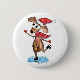 Whimsical-hond op Ice-Schaatsen Ronde Button 5,7 Cm