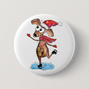 Whimsical-hond op Ice-Schaatsen Ronde Button 5,7 Cm