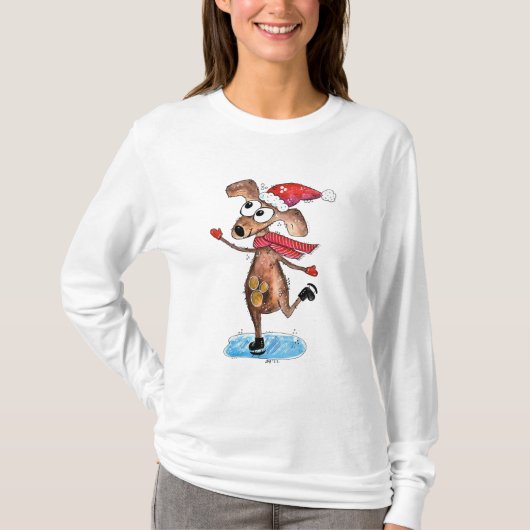 Whimsical-hond op Ice-Schaatsen T-shirt (Voorkant)