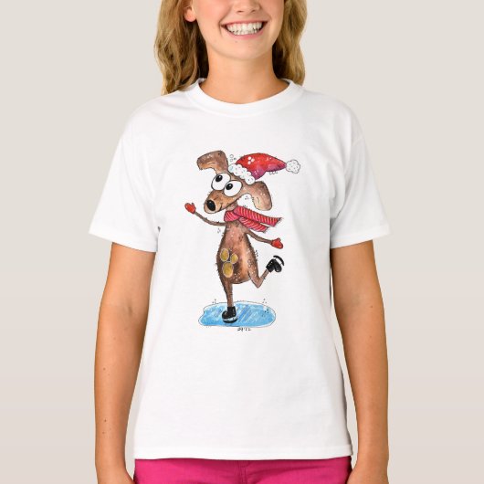Whimsical-hond op Ice-Schaatsen T-shirt (Voorkant)