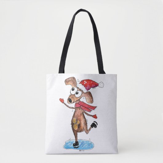 Whimsical-hond op Ice-Schaatsen Tote Bag (Voorkant)