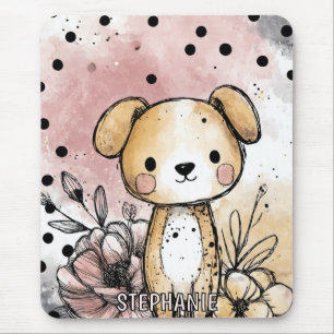 Whimsical Hondenbloemen Watercolor Kunst (1) Muismat