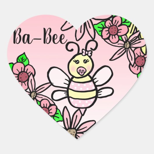 Whimsical Honey Bee Girl's Baby shower Hart Sticker (Voorkant)